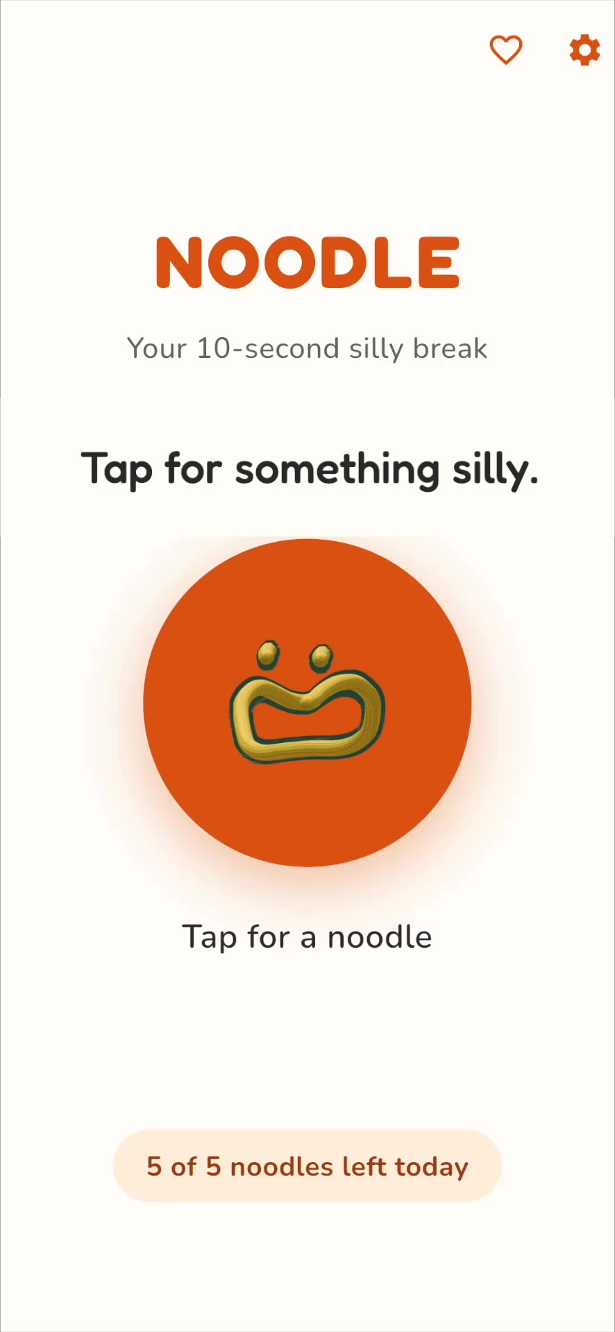 Noodle home screen, ready for a tap